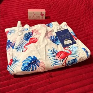 Uzzi Men's Swimwear Trunks White with Tropical Flamingos Size Large NWT